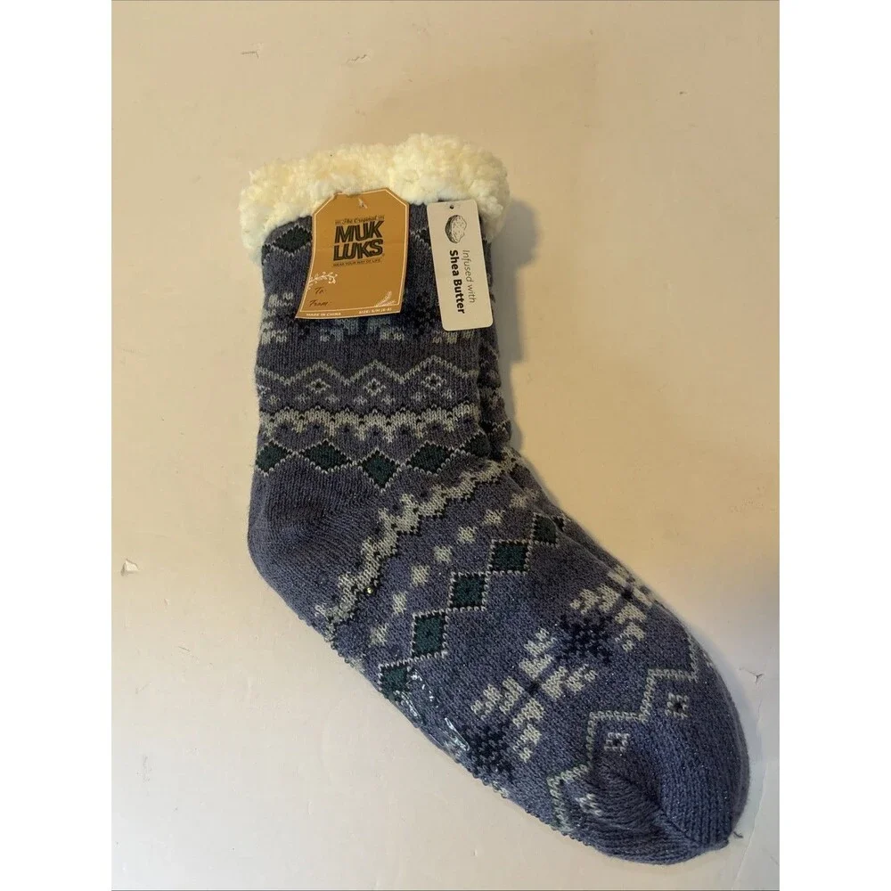 The Original Muk Luks Cabin Socks with Soft Fleece & Grips Size S/M 6-8) New